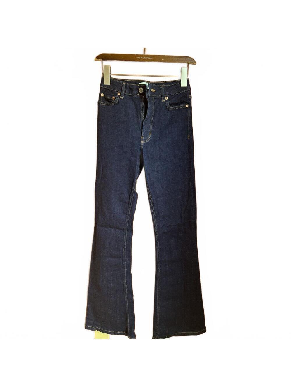 Zara 70s Indie High Waist Dark Wash 99%Cotton Long Boot Cut Jeans Size 2